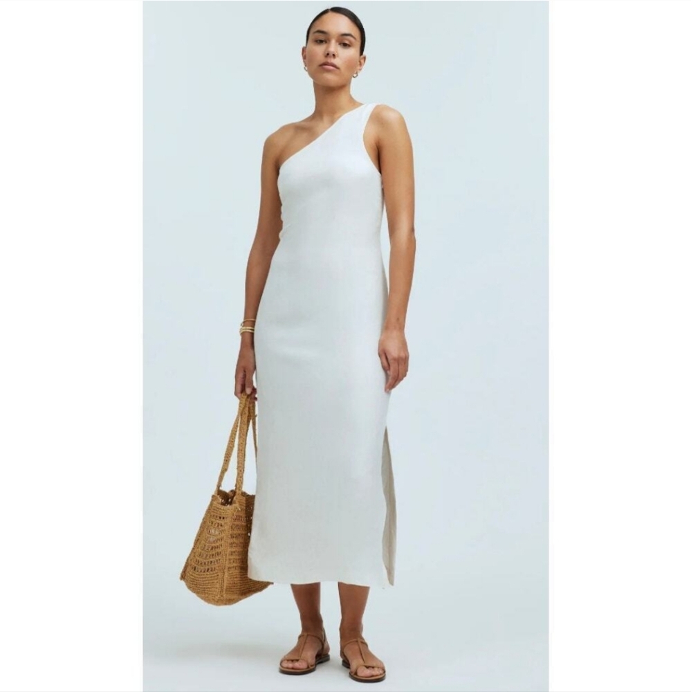 Madewell One Shoulder Midi Dress in Lighthouse Ivory White NQ624 Size 00
